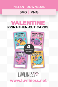 Valentine Cards for Kids Class, Printable Valentine Cards, Print-Then-Cut Cards for Cricut, Girl Dinosaur Valentine Cards