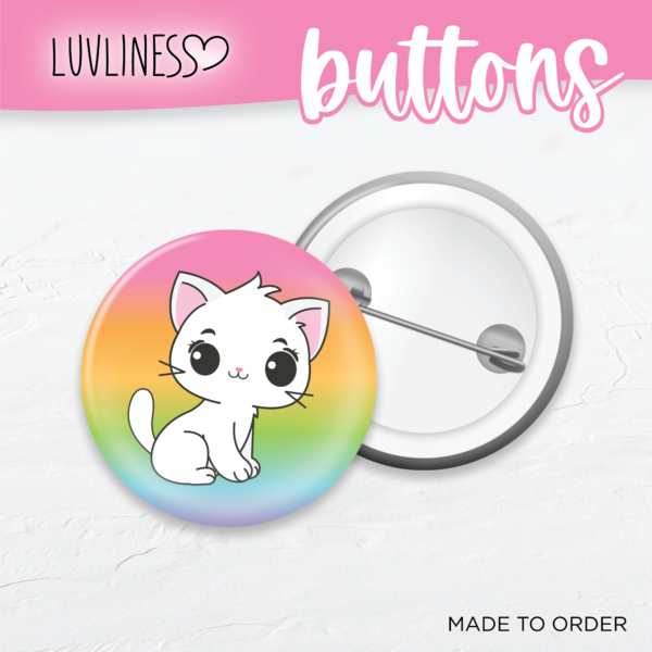 White Cat on Rainbow Background Button