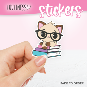 Cat on Books Sticker - Siamese Cat