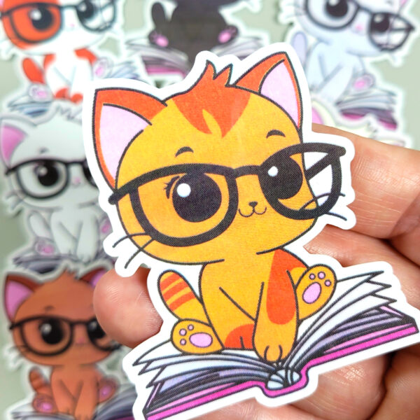 Cat in Book Stickers, Cat Stickers, Vinyl Cat Stickers, Waterproof Vinyl Stickers