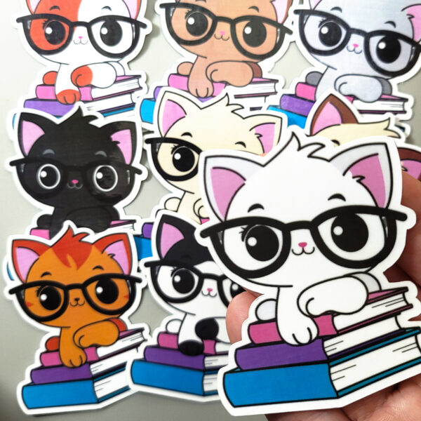 Cat on a Stack of Books Sticker, Vinyl Stickers