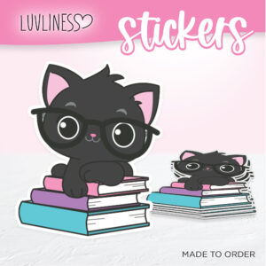 Cat on Books Sticker - Black Cat