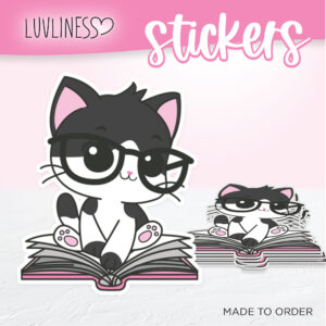 Black & White Cat in Book Sticker