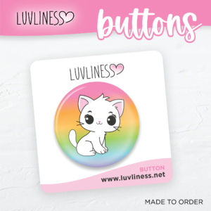 White Cat on Rainbow Background Button