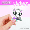 Cat on Books Sticker - White Cat