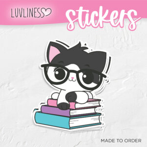 Black & White Cat on Books Sticker