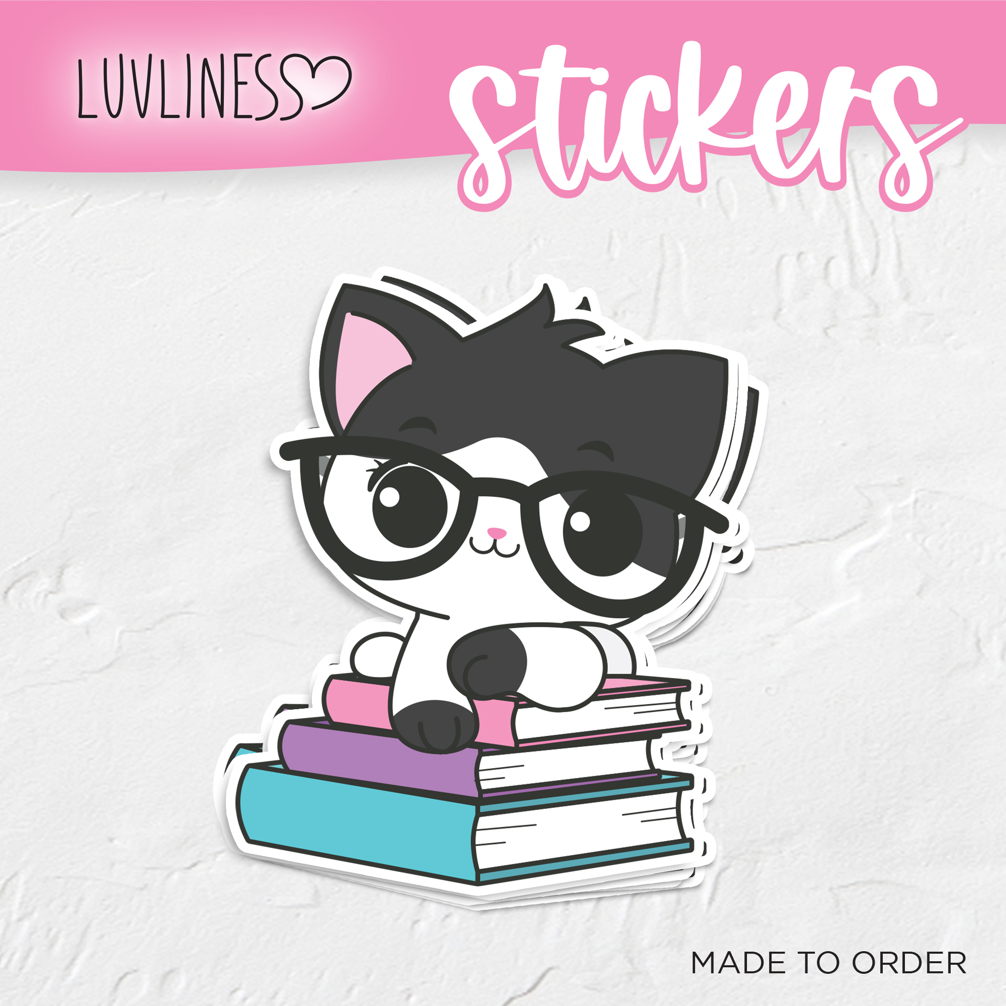 Black & White Cat on Books Sticker Black & White Cat on Books Sticker