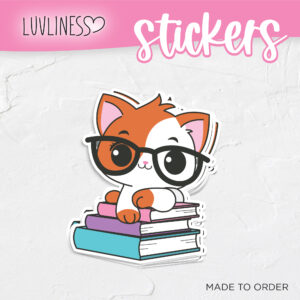 Cat on Books Sticker - Ginger & White