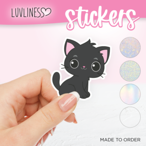 Black Cat Sitting Pretty Sticker, Waterproof Vinyl Cat Sticker