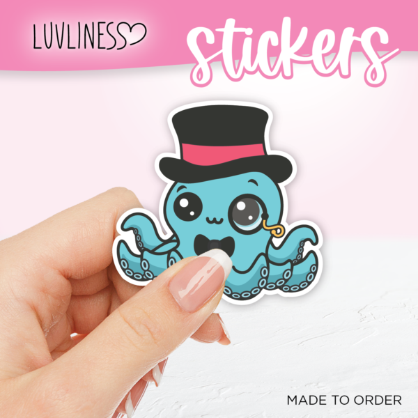 Octopus in a Top Hat Sticker, Formal Octopus Sticker