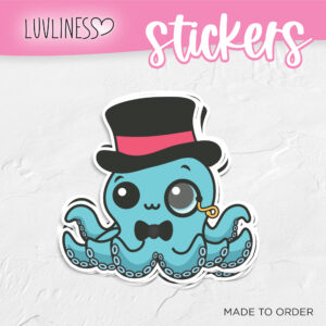 Octopus in a Top Hat Sticker, Formal Octopus Sticker