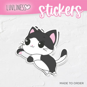 Playful Cat Sticker - Black & White