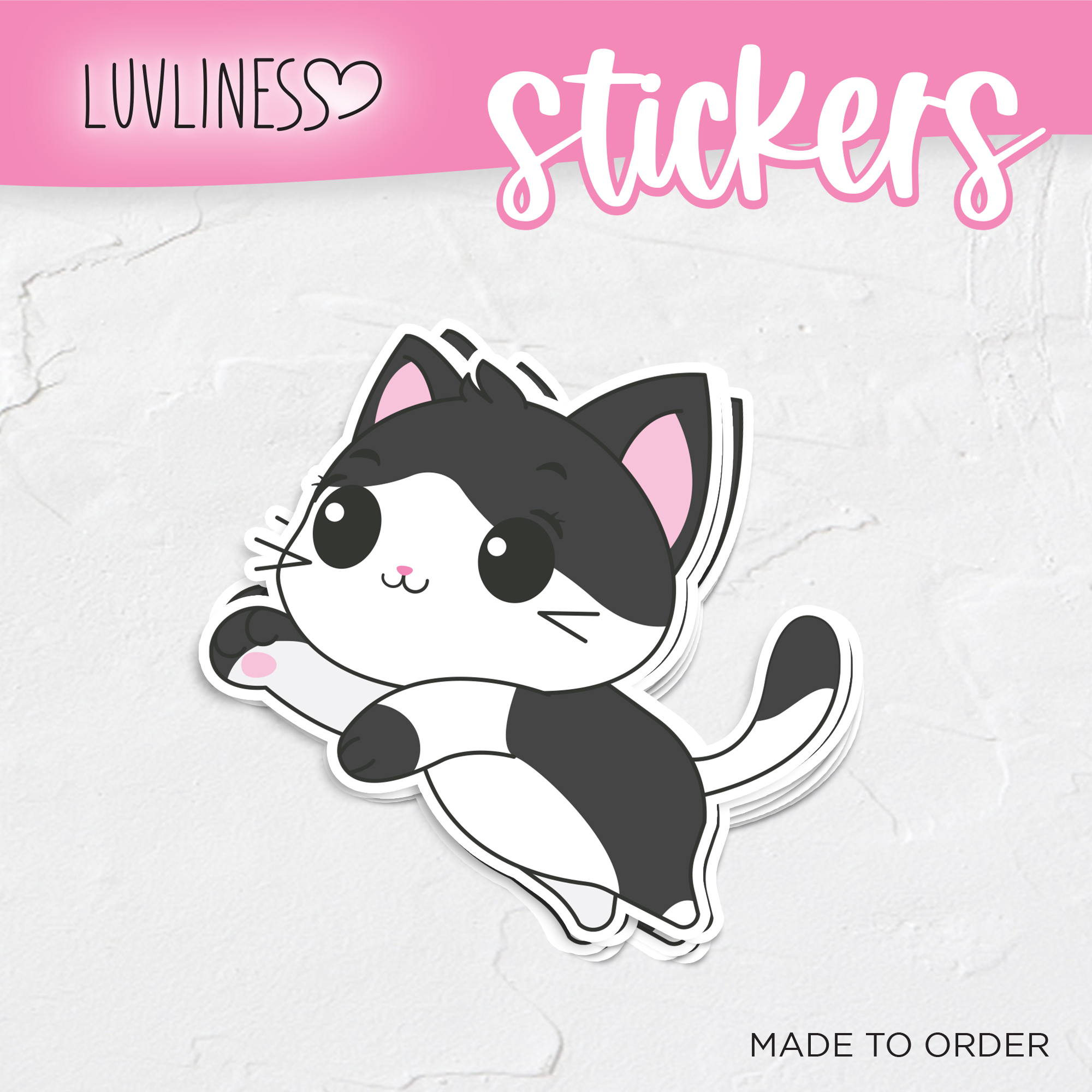 Playful Cat Sticker - Black & White Playful Cat Sticker - Black & White