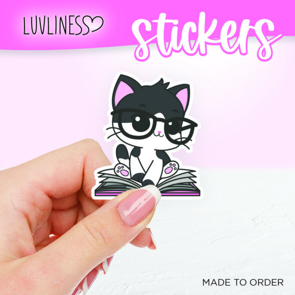 Cat in Book Sticker - Black & White Cat