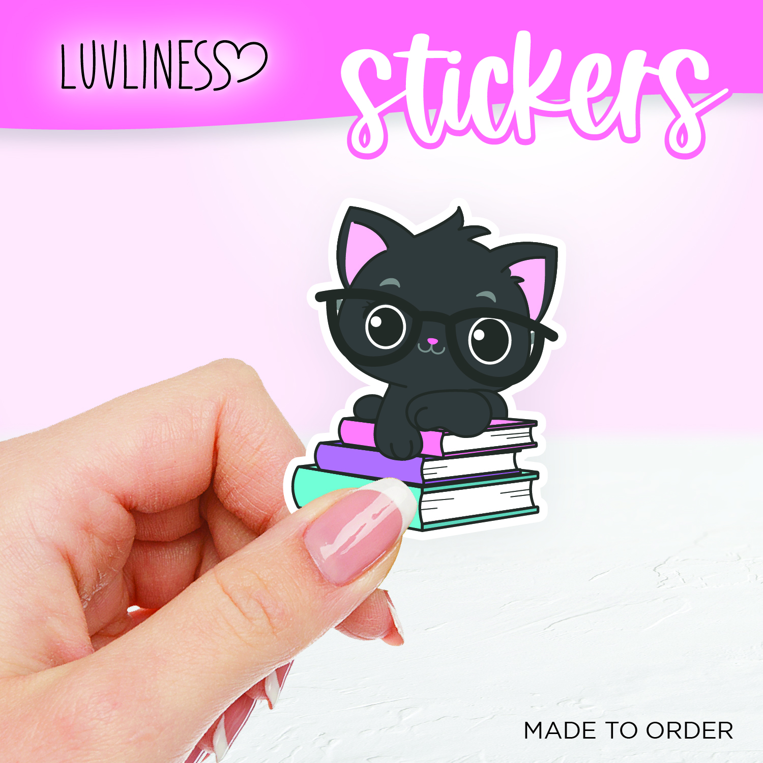 Cat on Books Sticker - Black Cat Cat on Books Sticker - Black Cat