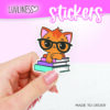 Cat on Books Sticker - Ginger Cat