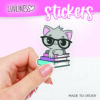 Cat on Books Sticker - Gray Cat