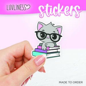 Cat on Books Sticker - Gray Cat