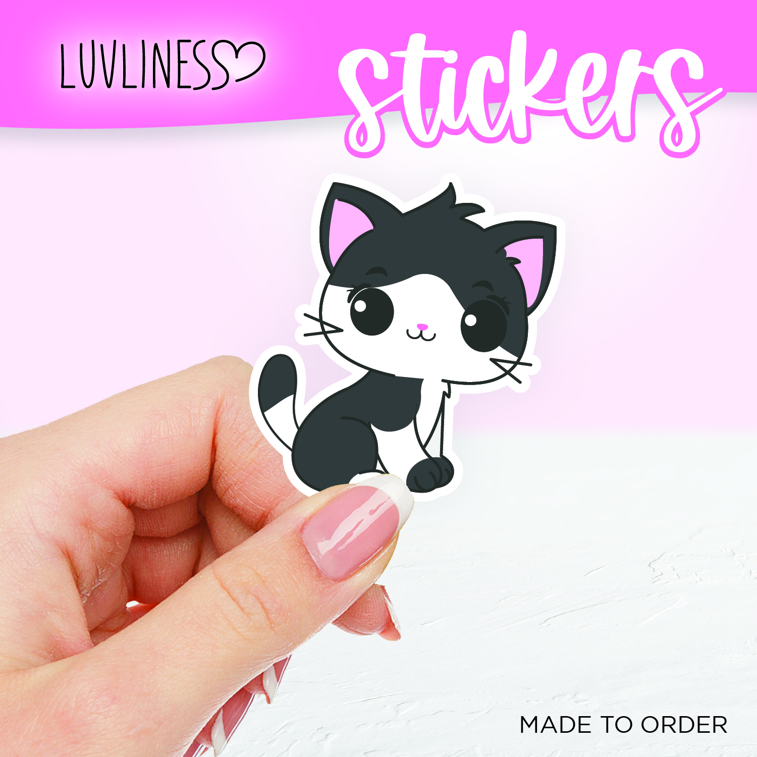 Luvliness Cat Sticker Sitting Pretty - Black & White Cat Luvliness Cat Sticker Sitting Pretty - Black & White Cat