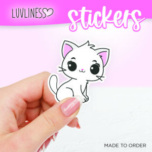 Luvliness Cat Sticker Sitting Pretty - White Cat