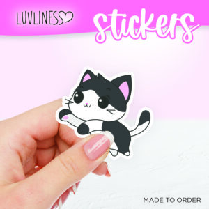 Playful Cat Sticker - Black & White Cat