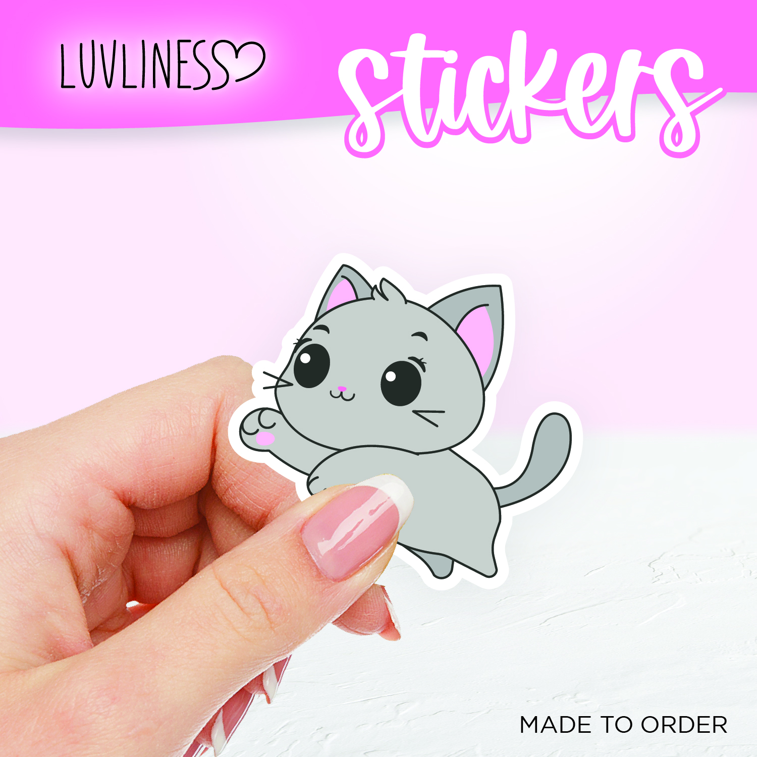 Playful Cat Sticker - Gray Cat Playful Cat Sticker - Gray Cat